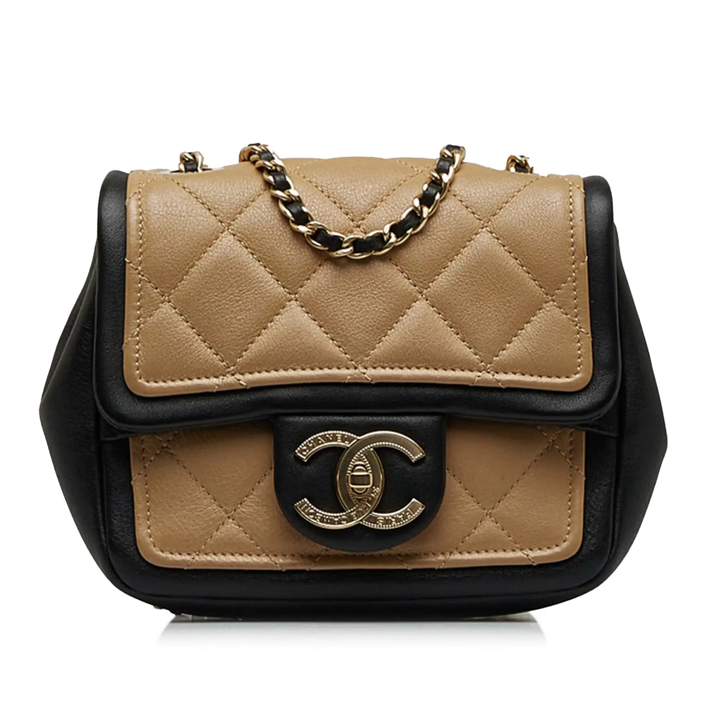 Chanel Mini Square Calfskin Graphic Flap Crossbody Bag